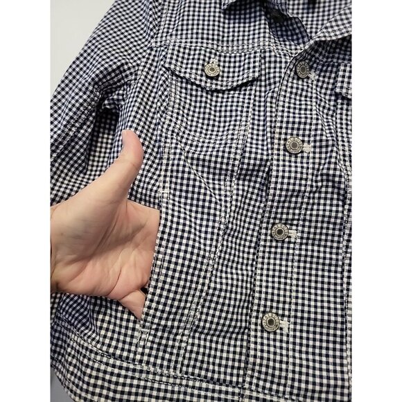 Talbots Women's Classic Jean Jacket Gingham Blue White Check  Size PS - Picture 5 of 10